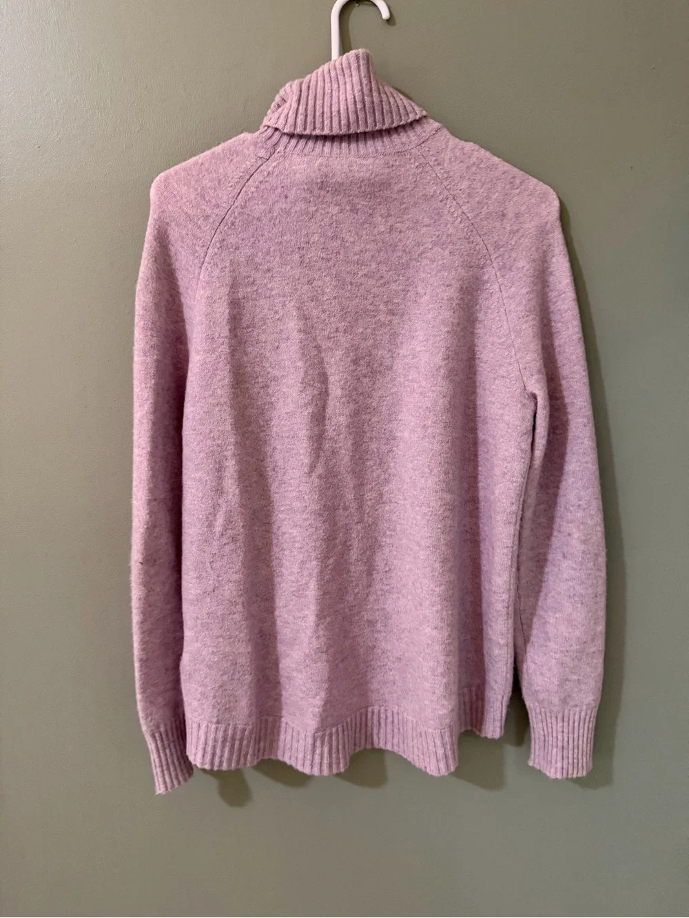 Crew turtleneck sweater made from a lavender-colored 